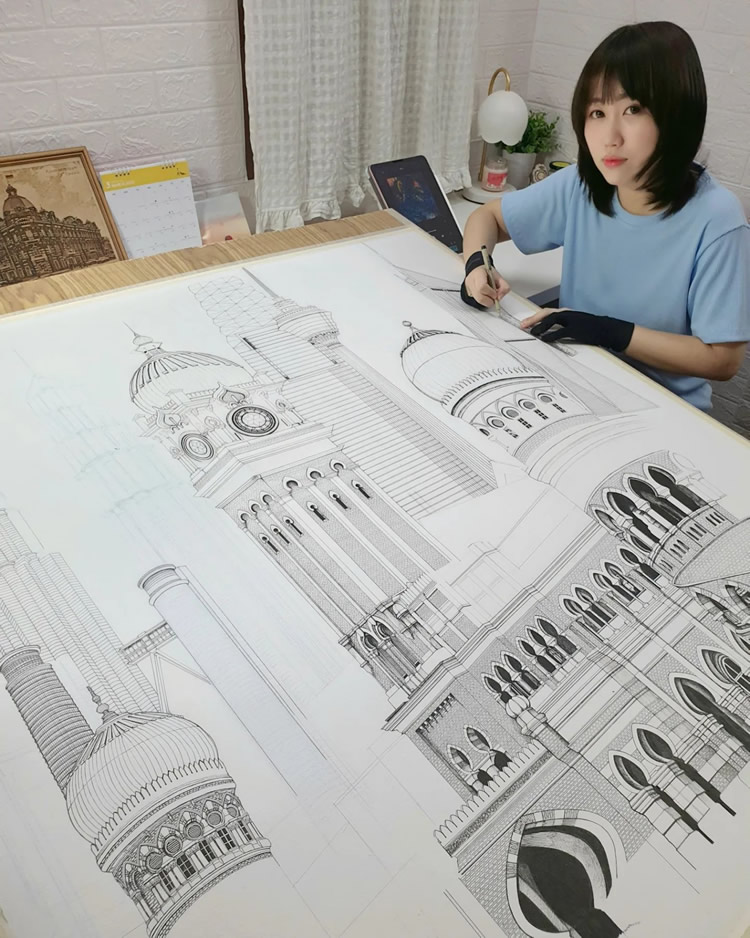 Detailed Architecture Drawings by Emi Nakajima
