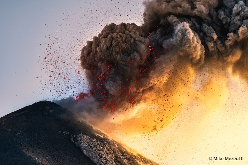 Photograph of an eruption of the Fuego Volcano in Guatemala
