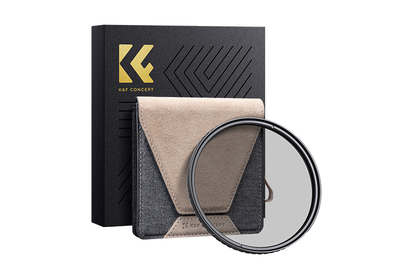 Photo of the K&F CONCEPT NANO-X Pro Circular Polarizer shown with included case