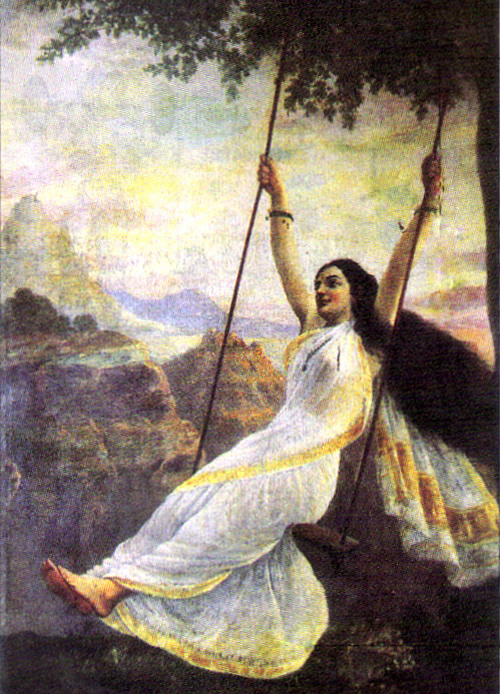 Mohini on a Swing by Raja Ravi Varma 
