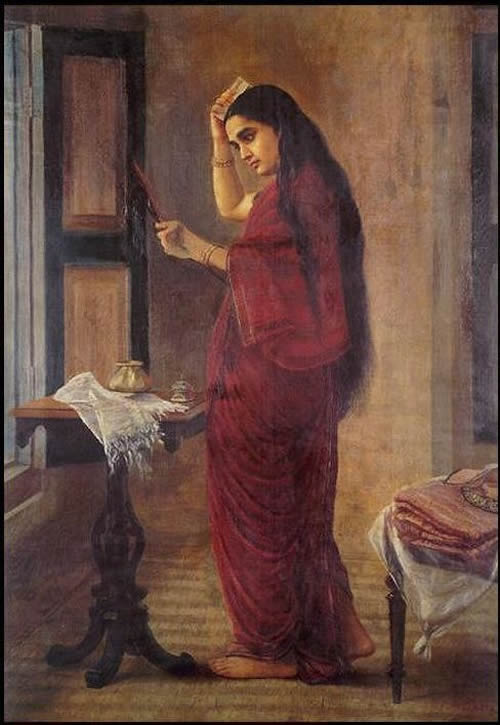 The Lady with a Mirror by Raja Ravi Varma