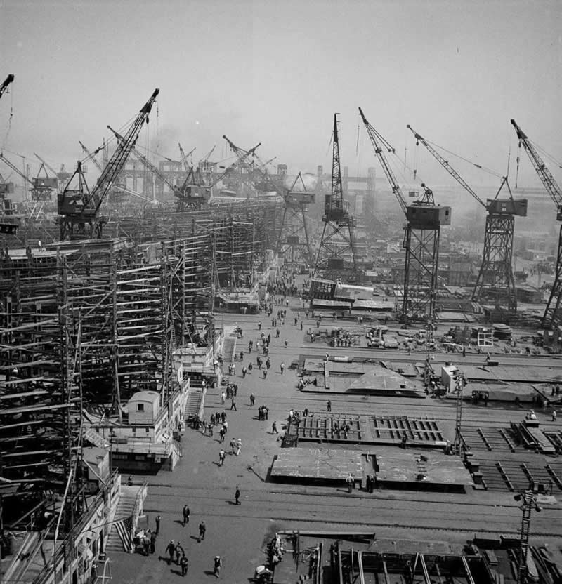 The massive effort from America of the Liberty Ships being made in 1941 for WWII