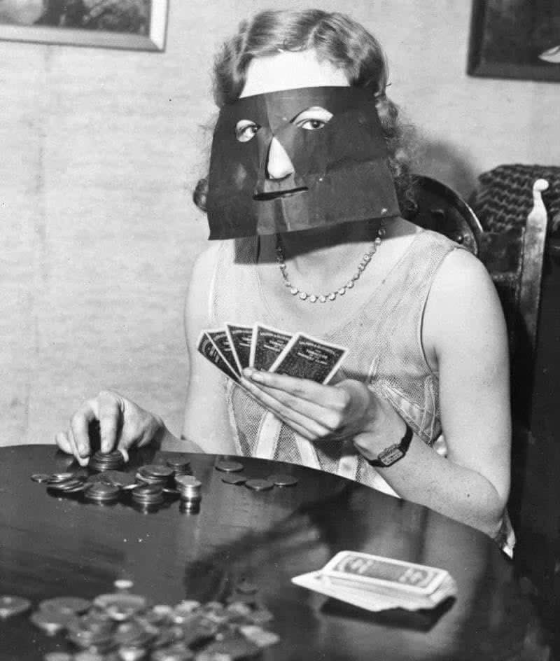 A gadget for hiding your emotions when playing poker 1937