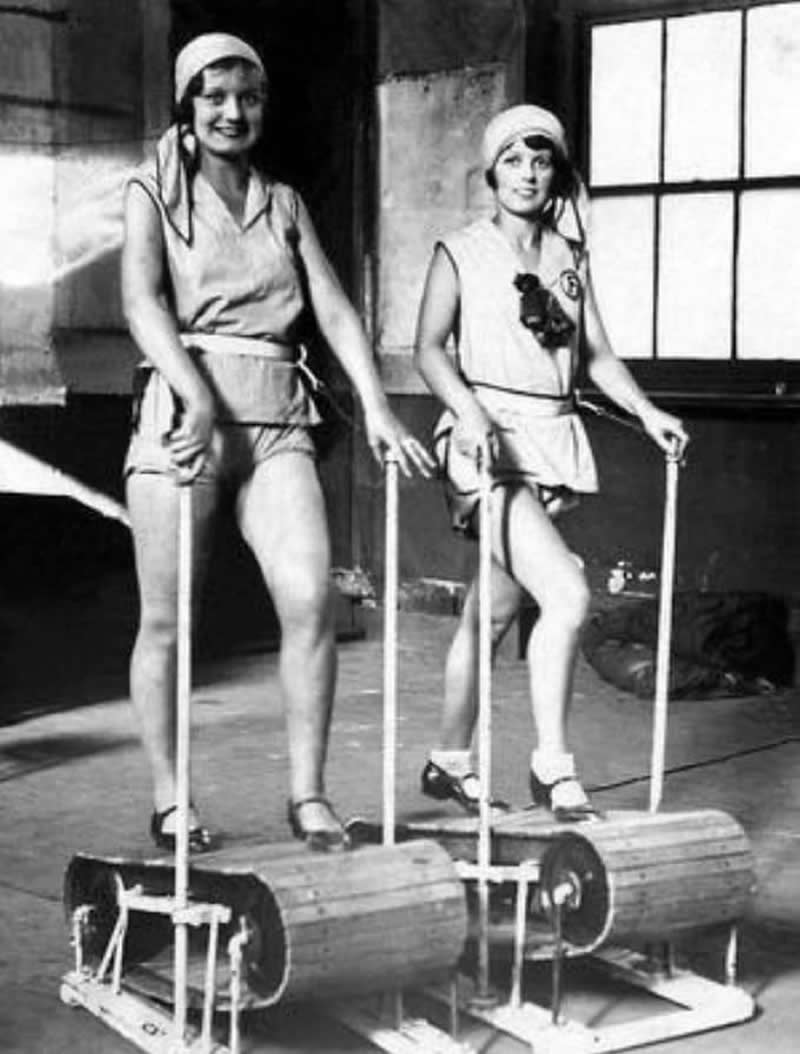 A treadmill made from wooden slats in the 1920s