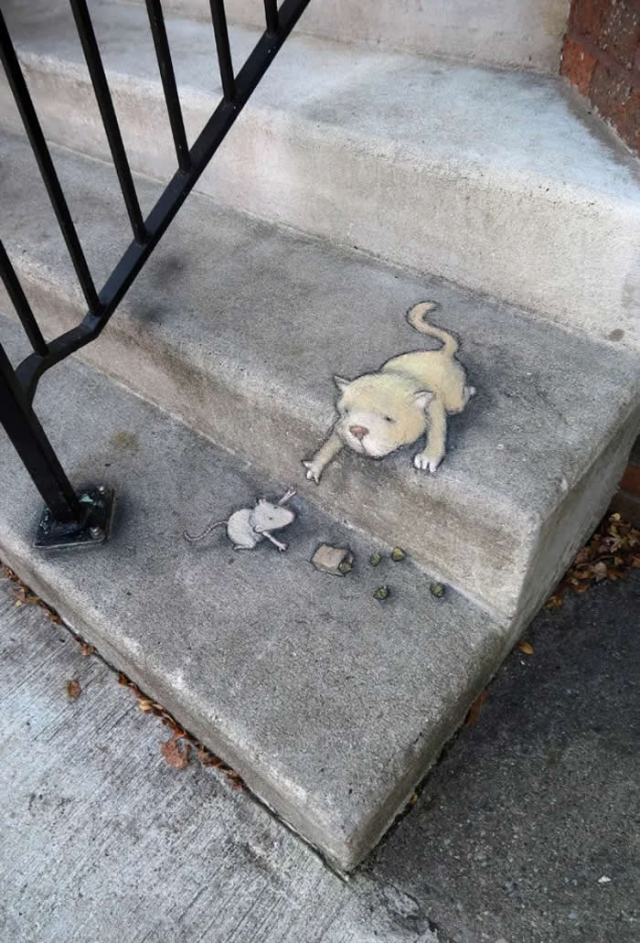 First Steps After a Fall - By David Zinn in Michigan, USA - Clever Street Art Photos
