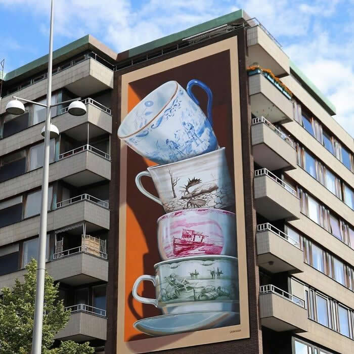 Walk by 3D mural ‘Shattering’ in Helsingborg Sweden - Clever Street Art Photos