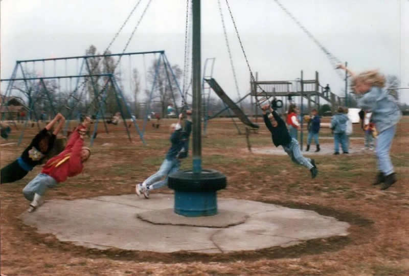 Round and round they go! (A playground from the 1970s)