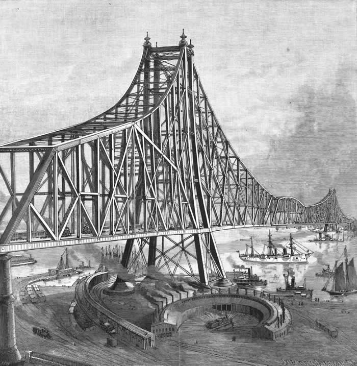 Old New York Revealed: 35 Rare Historical Photos That Capture Forgotten Moments 52 Renderings of a massive railroad bridge across the Hudson, proposed by the New York and New Jersey Bridge Company along the line of 69th Street, 1894.