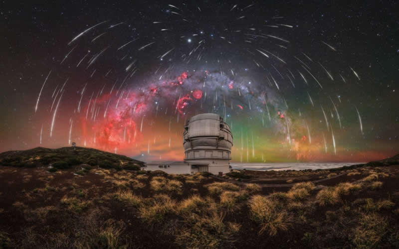 Geminid Symphony Over La Palma’s Guardian of the Sky by Uroš Fink - Milky Photographer of the Year 2026 Winners