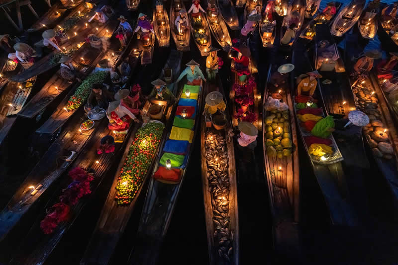 Travel - Bronze Winner: Colorful floating market by Mateo Borrero Pabon - 1839 Awards Color Photography Contest 2026 Winners