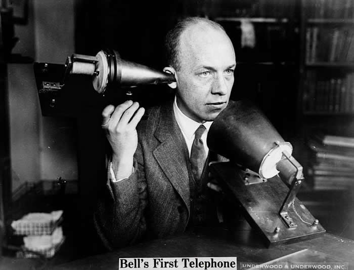History Uncovered: 40 Powerful Photos That Change How We See the Past 66 Bell's First Telephone: A man using Alexander Graham Bell's first telephone. Photo published in the Detroit News between 1915 and 1925.