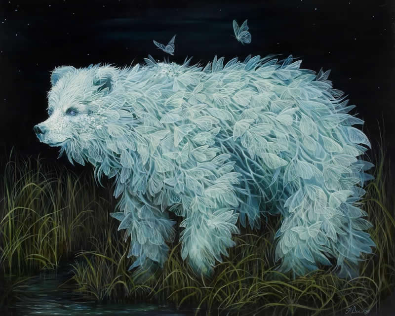 30 Mesmerizing Wildlife Paintings by Molly Devlin Filled With Flowers, Feathers, and Fantasy 53 Fluttering in the Outer Range - Wildlife Paintings by Molly Devlin