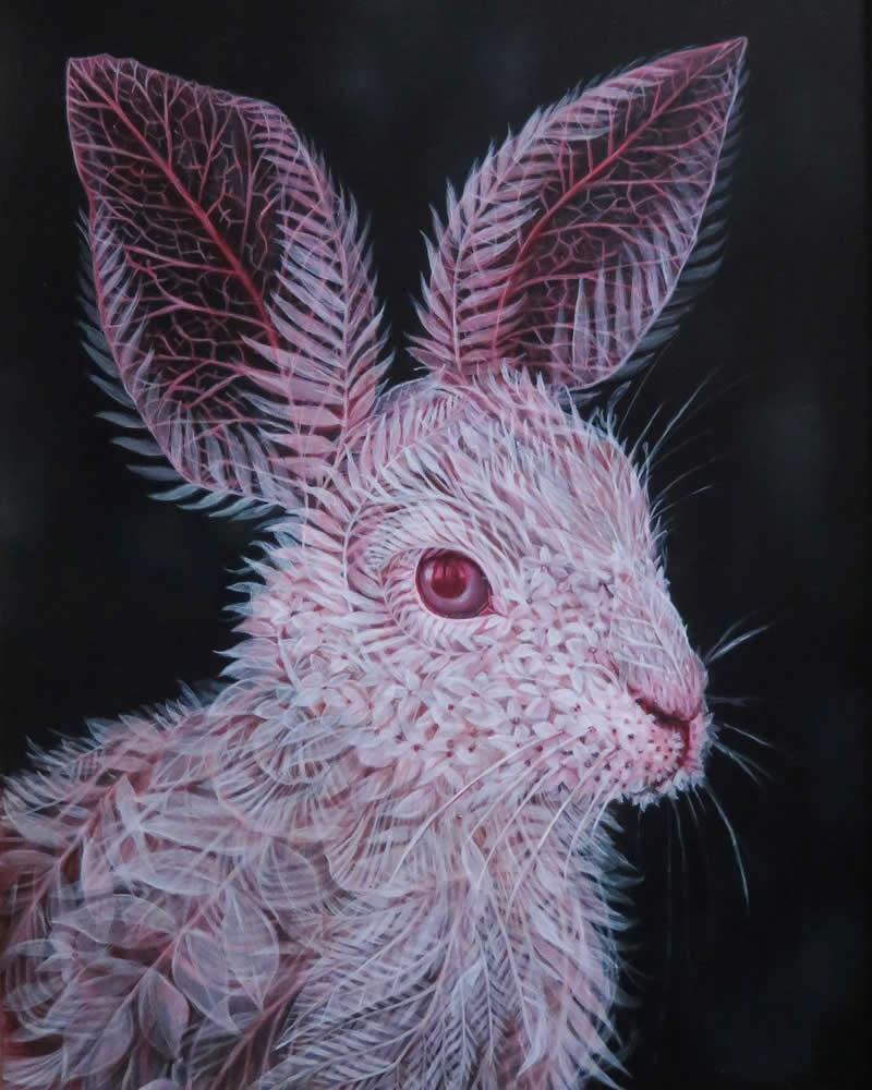 30 Mesmerizing Wildlife Paintings by Molly Devlin Filled With Flowers, Feathers, and Fantasy 55 Flowering Cottontail - Wildlife Paintings by Molly Devlin