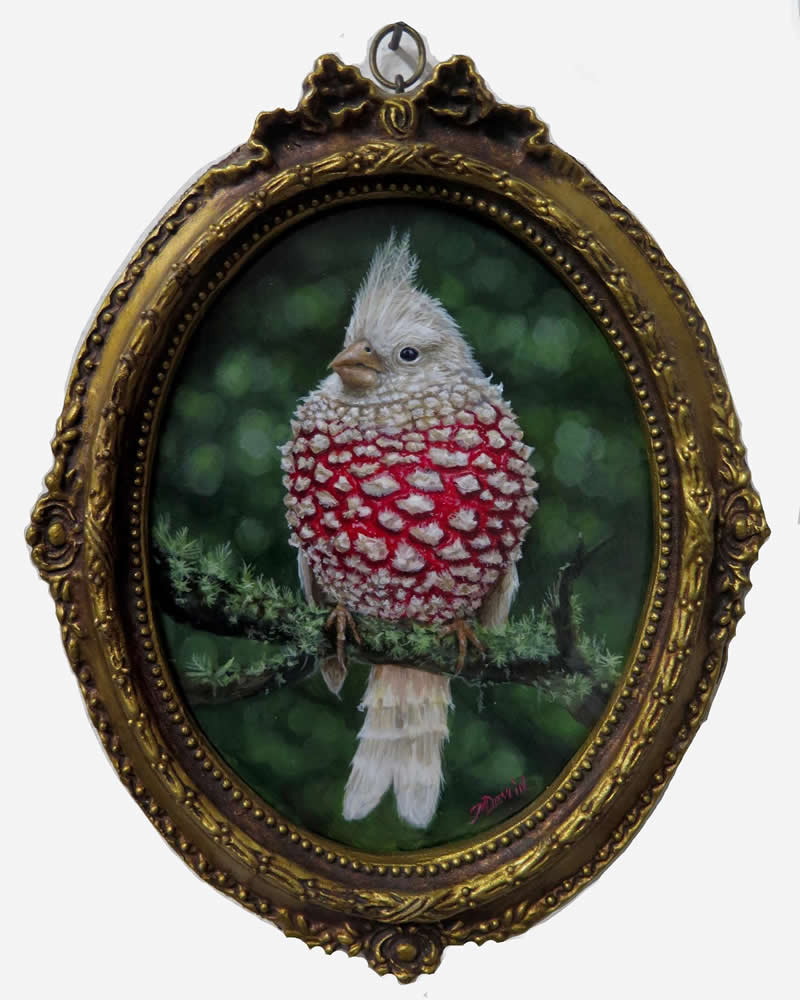 30 Mesmerizing Wildlife Paintings by Molly Devlin Filled With Flowers, Feathers, and Fantasy 60 Amanita Cardinalis and Amanita Pantherina Cardinalis - Wildlife Paintings by Molly Devlin