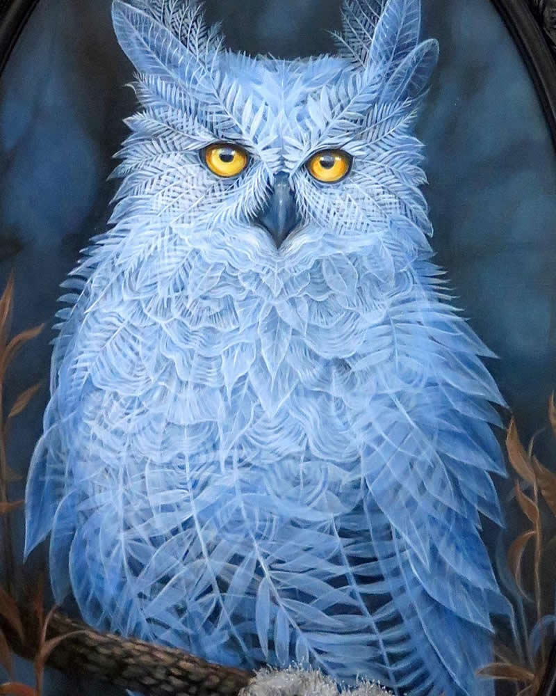 30 Mesmerizing Wildlife Paintings by Molly Devlin Filled With Flowers, Feathers, and Fantasy 63 The Great Horned Mystic - Wildlife Paintings by Molly Devlin