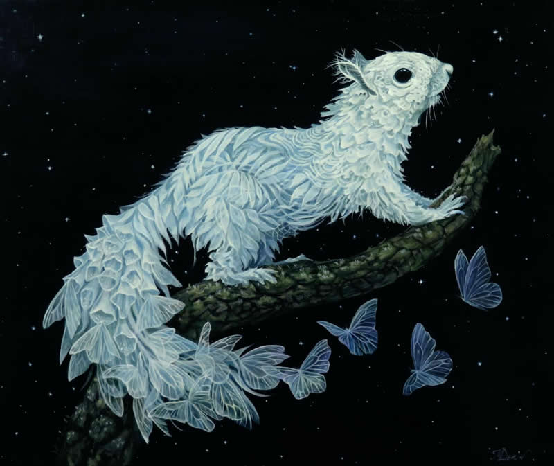 30 Mesmerizing Wildlife Paintings by Molly Devlin Filled With Flowers, Feathers, and Fantasy 41 Gravitating Towards the Vast Unknown - Wildlife Paintings by Molly Devlin