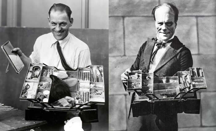 The Past Unfiltered: 34 Rare Historical Photos That Reveal the Human Side of History 53 Lon Chaney with his personal makeup kit, before and after transforming himself into The Phantom of the Opera (1925)