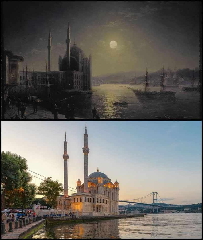From Canvas to Reality: 27 Famous Paintings and Their Real-Life Locations 42 A Moonlit Night on the Bosphorus by Ivan Aivazovsky (1894) - Famous Paintings and Their Real-Life Locations