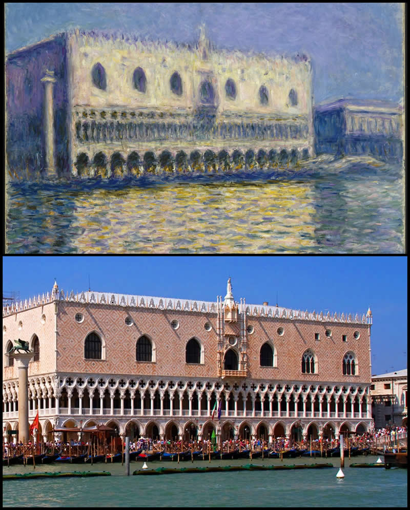 From Canvas to Reality: 27 Famous Paintings and Their Real-Life Locations 43 The Doge's Palace by Claude Monet (1908) - Famous Paintings and Their Real-Life Locations