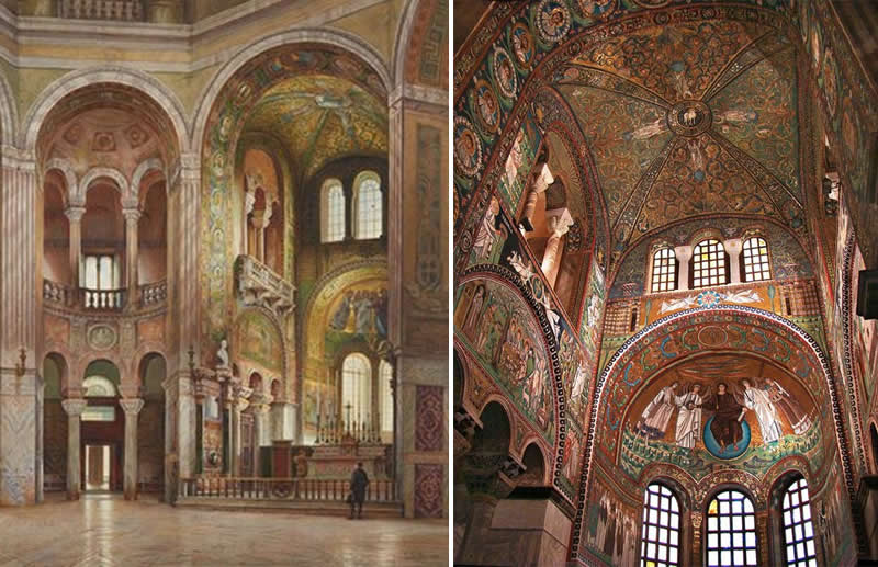 From Canvas to Reality: 27 Famous Paintings and Their Real-Life Locations 47 Watercolor by Emanuel Ritter von Stöckler (1877) Basilica of San Vitale in Ravenna, Italy - Famous Paintings and Their Real-Life Locations