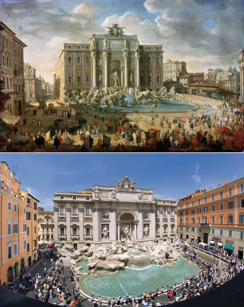 From Canvas to Reality: 27 Famous Paintings and Their Real-Life Locations 50 The Trevi Fountain in Rome by Giovanni Paolo Panini - Famous Paintings and Their Real-Life Locations