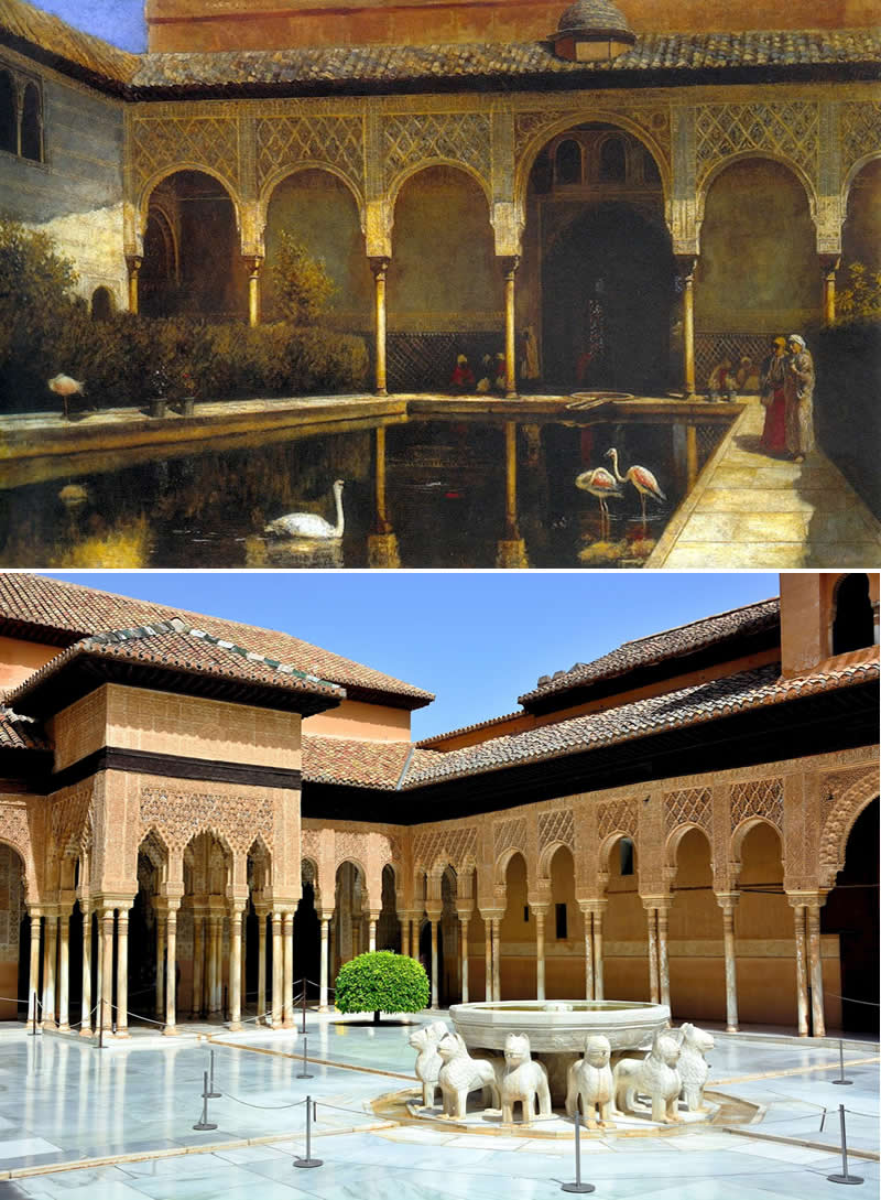 From Canvas to Reality: 27 Famous Paintings and Their Real-Life Locations 52 A Court In The Alhambra, by Edwin Lord Weeks (1876) - Famous Paintings and Their Real-Life Locations