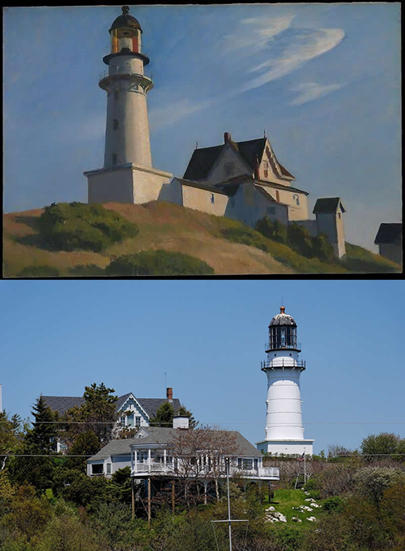 From Canvas to Reality: 27 Famous Paintings and Their Real-Life Locations 55 Lighthouse at Two Lights (1929) by Edward Hopper. Cape Elizabeth lighthouse, Maine USA. - Famous Paintings and Their Real-Life Locations