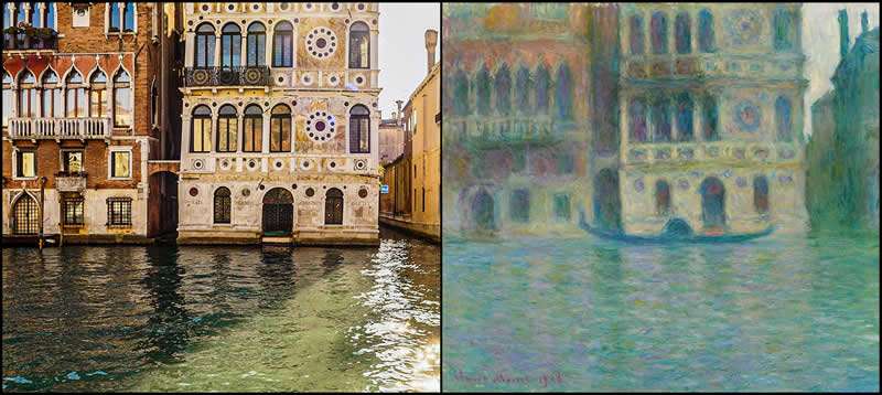 From Canvas to Reality: 27 Famous Paintings and Their Real-Life Locations 38 Palazzo Dario, Venice by Claude Monet (1908) - Famous Paintings and Their Real-Life Locations